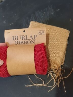 Burlap Ribbon Roll - Red and Natural
